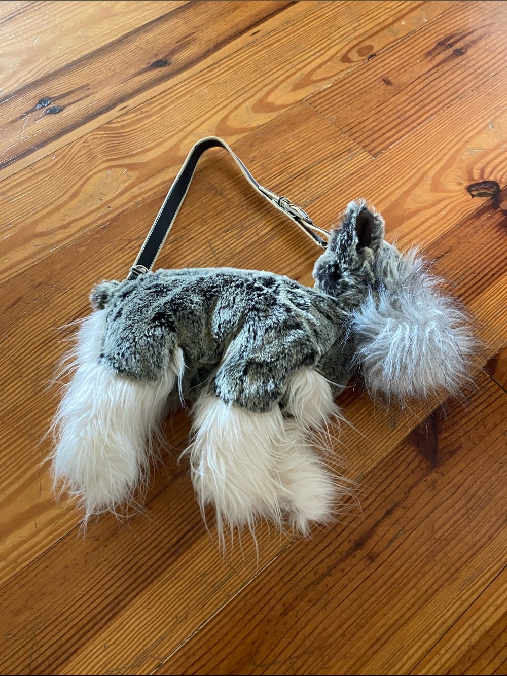 Gray Faux Fur Schnauzer purse Bag with Cream Accents